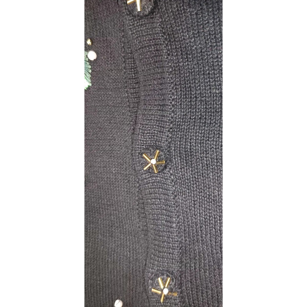 Womens Cardigan S Ugly Christmas Sweater Beaded Sequin‎ Poinsettia 90s Vintage - Picture 10 of 10